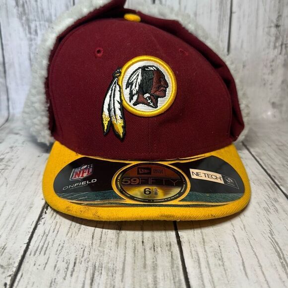 Washington Redskins New Era 59Fifty Fur Lined Ear Flaps Trapper Hat size 6 5/8 - Picture 1 of 11